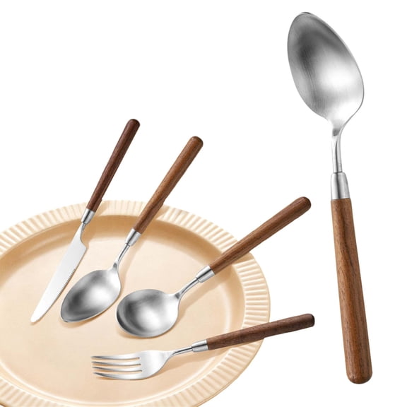 Yooci Wooden-handled Knife B for Rustic Wooden Table Place Setting, Rustic Practical 4-Piece Dining Set with Natural Walnut Handle