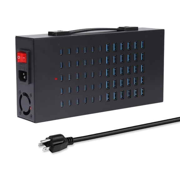 Yoodarmx Charging Station USB-C and USB-A 60-Ports Docking Station with Power Cord, Black