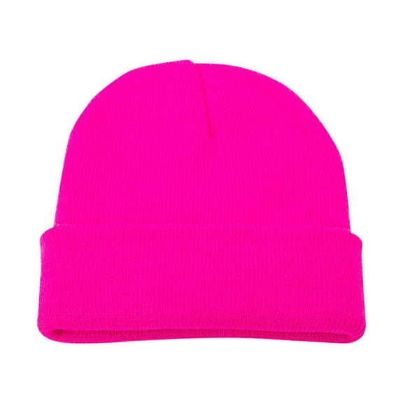 Yoodem Beanie Unisex Knitted Hat Autumn and Winter Couple Simple Pullover Hat Hot Pink One Size