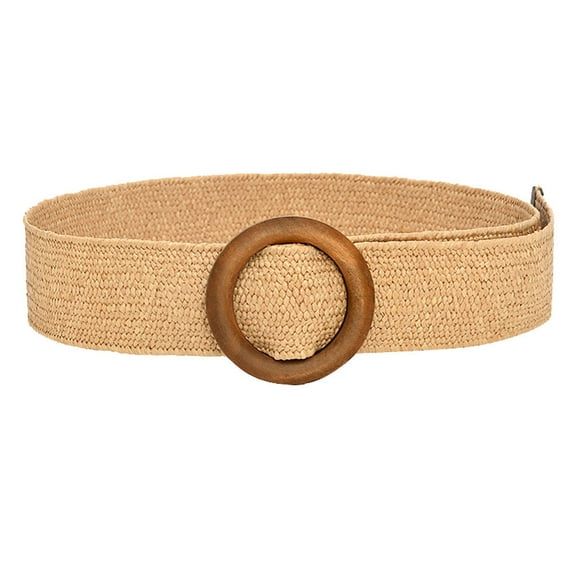 Yoodem Belt Smooth Wooden Belt Buckle Wide Round Vintage Waist Belt D One Size