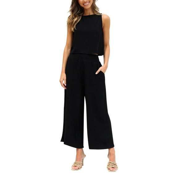 Yoodem Dresses for Women 2023 Holiday Dresses for Women Suit Fashion Comfortable Vest and Long Pants Solid Color Top Set Suit Fall Dress Black M