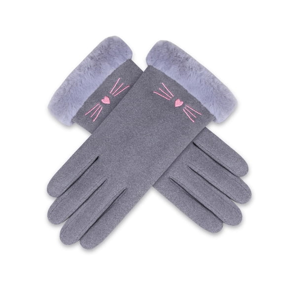 Yoodem Gloves Women Winter Outdoor Plus Velvet Thicken Keep Warm Casual Windproof Gloves Gray One Size