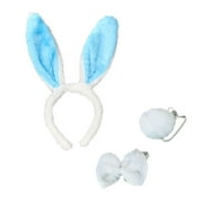 Yoodem Hair Accessories Bow Set Ears Tie Headband Easter Costume Rabbit Halloween Set Bunny Tail Headband Blue One Size