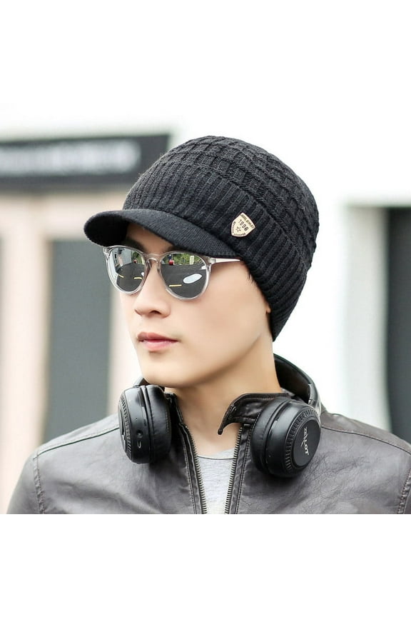 Hat Men Warm Baggy Weave Crochet Winter Wool Knit Ski Caps Hat Black One Size