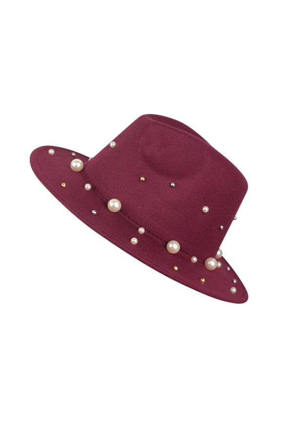 Hat Pearls Ladies Fashion Hat Panama Hat with Handmade Fedora Baseball Caps Wine One Size