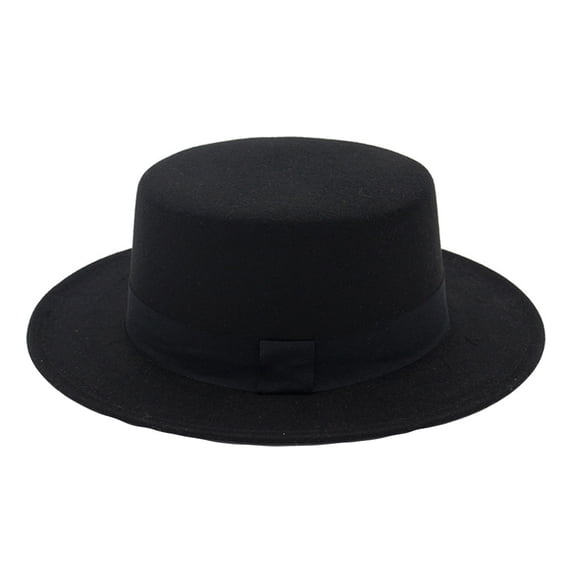 Yoodem Hat Womens Wide Brim Wool Flat Top Fedora Hat Party Church Hats Cap Black One Size