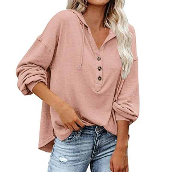 Yoodem Hoodies for Women Oversized Hoodie Women's Long Sleeved Casual Loose Solid Color Hoodie Womens Hoodies Pink XXL