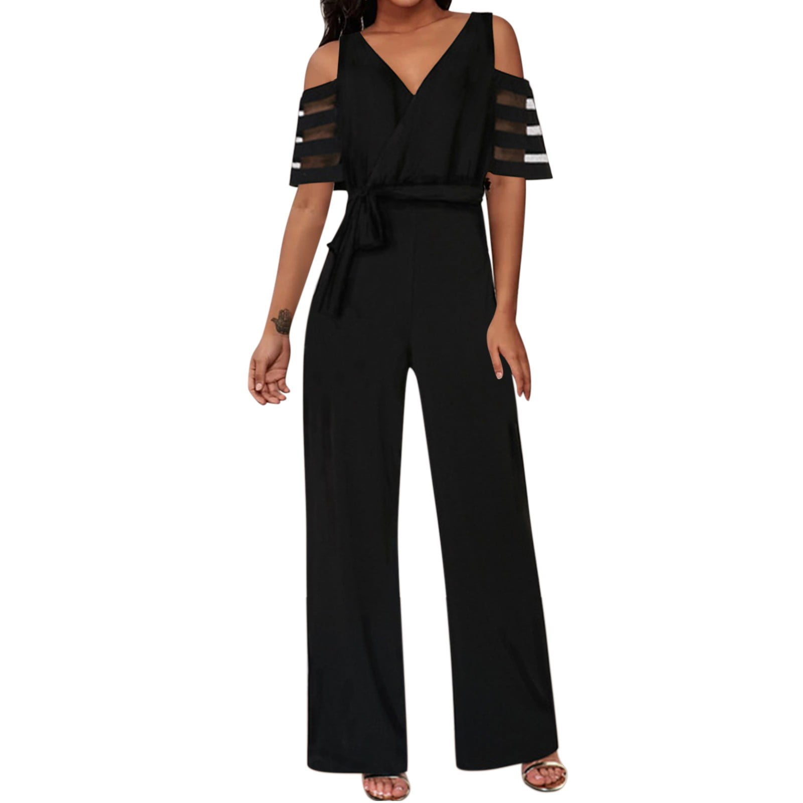 Yoodem Jumpsuits for Women Dressy Jumpsuit with Tummy Control Women Solid Belt Romper Long