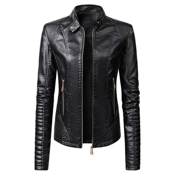 Yoodem Leather Jacket Women Womens Winter Jacket Womens Long Sleeve Leather Jacket Motorcycle Leather Jacket Pu Leather Jacket Fashion Womens Jacket Coat Leather Jacket Black L