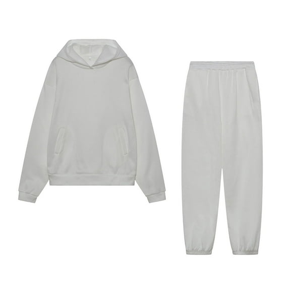 Yoodem Lounge Sets for Women Sweatpants Women's Solid Color Sports Sweater Waist Set Long Sleeve Pants Two Piece Set Women's Sweater Pants Shirts for Women White M