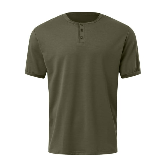 Yoodem Men's T-shirts Mens Shirts Mens Summer Fashion Simple Button Short Sleeve T Shirt Top Blouse Shirts for Men Army Green M