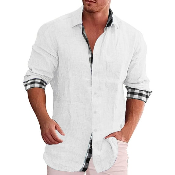 Yoodem Mens Shirts Men's T-shirts Men Daily Cotton Shirt Long Sleeve Hippie Casual Beach T Shirts with Button Blouse Shirts for Men White S