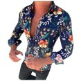 thumbnail image 1 of Yoodem Mens Shirts Men's T-shirts Men's Causal Long Sleeve Flower Printed Shirt Fit Slim Blouse Top Shirts for Men Navy L, 1 of 8