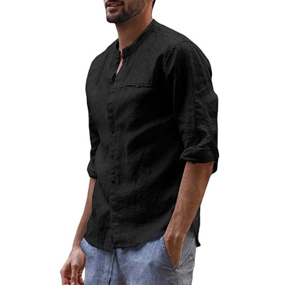 Yoodem Mens Shirts Men's T-shirts Men's Vintage Casual Color Long Sleeve Shirts Top Blouse Shirts for Men Black XXL