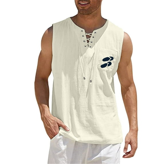 Yoodem Mens Vest Tank Tops Men Male Spring and Summer Tops Casual Sports Sleeveless Top Cotton Vest Painting Fitness Muscle Tank Top Shirts for Men Beige XL