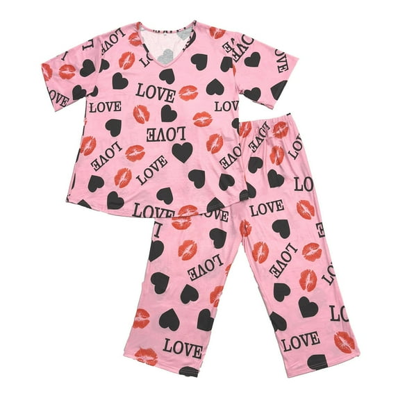 Yoodem Pajamas for Women Pj Sets for Woman Summer Round Neck Suit Pajamas Short Sleeve Long Pants Pajama Set Ladies Pajamas Sets Lounge Sets for Women Z Watermelon Red 3XL