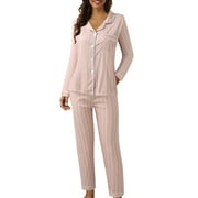 YOODEM Pajamas for Women Pj Sets for Woman Women Casual Lapel Button Plaid Printing Two Piece Long Sleeve Pajamas Pajamas Suit Pajama Set