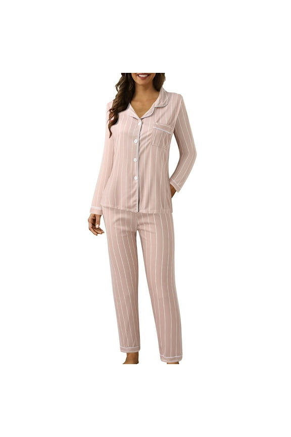 Pajamas for Women Pj Sets for Woman Women Casual Lapel Button Plaid Printing Two Piece Long Sleeve Pajamas Pajamas Suit Pajama Set