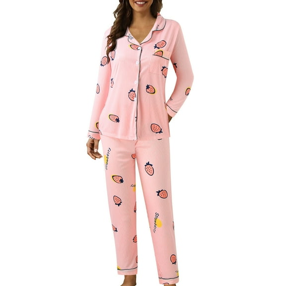 Yoodem Pajamas for Women Set Pj Sets for Woman Women Casual Lapel Button Plaid Printing Two Piece Long Sleeve Pajamas Ladies Pajamas Sets Z N M