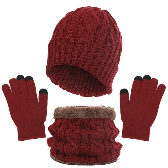 Yoodem Scarf and Gloves Set for Women Hat and Scarf Set for Women&men Autumn Warm Cute Wool Hat Scarf Gloves Three Snow Knit Cap Hat and Gloves for Women Red One Size