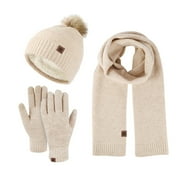 Yoodem Scarf Hat Scarf and Glove Set Women Winter Hats 3 Piece Neck Warmer and Gloves Beige One Size