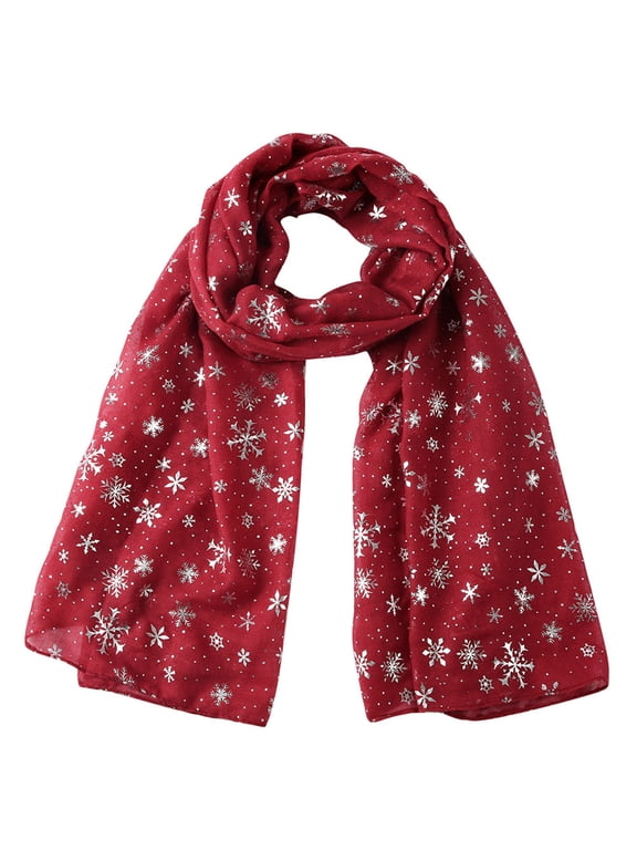 Scarf for Women Silk Scarf for Women Ladies Winter Scarf Classic Christmas Snowflake Print Fashion Warm Scarf Satin Scarf Red One Size