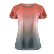 YOODEM Shirts for Women Womens Tops Summer Print Large Short Sleeve Loose 3d Short Sleeve T Shirt Women's Print Sweatshirt for Women Orange S