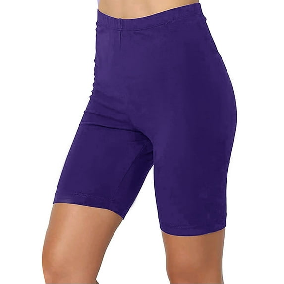 Yoodem Shorts for Women Biker Shorts Women Sport Yoga Solid Mid Thigh Stretch Cotton High Waist Active Short Leggings Gym Shorts Women Purple L