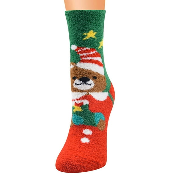 Yoodem Socks Christmas Women Coral Fleece Socks Print Thicker Anti-slip Floor Socks Carpet So Multi-color One Size
