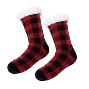 Yoodem Socks Ladies Warm Plaid Print Floor Socks Plush Coral Fleece Socks Red One Size