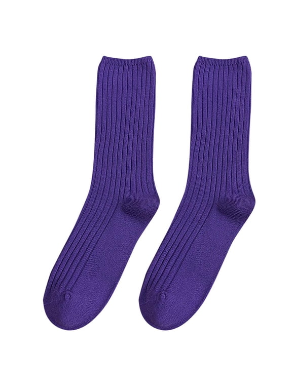 Socks Women's Solid Autumn Socks Casual Cotton Socks Warm Socks Dark Purple One Size