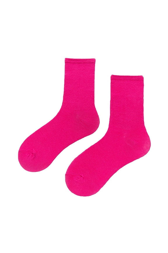 Socks Women's Solid Color Medium Tube Socks Light and Thin Spring and Summer Candy Colored Multi Colored Four Season Soft Socks Hot Pink One Size
