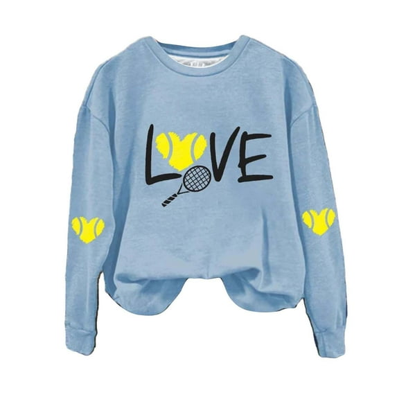 Yoodem Sweatshirt for Women Crewneck Sweatshirts Women's Love Tennis Casual Hoodie Long Sleeve Sweatshirts Soft Printed Shirts Women's Winter Sweatshirt Tops Womens Sweatshirt Sky Blue M
