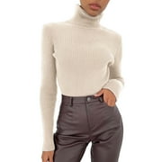 Yoodem Thermal Underwear for Women Womens Underwear Women Soft Sweater Slim Fit Lightweight Long Sleeve Turtleneck Tops Undershirt Sexy Knitted Warm Fitted Thermal Shirts for Women Beige One Size