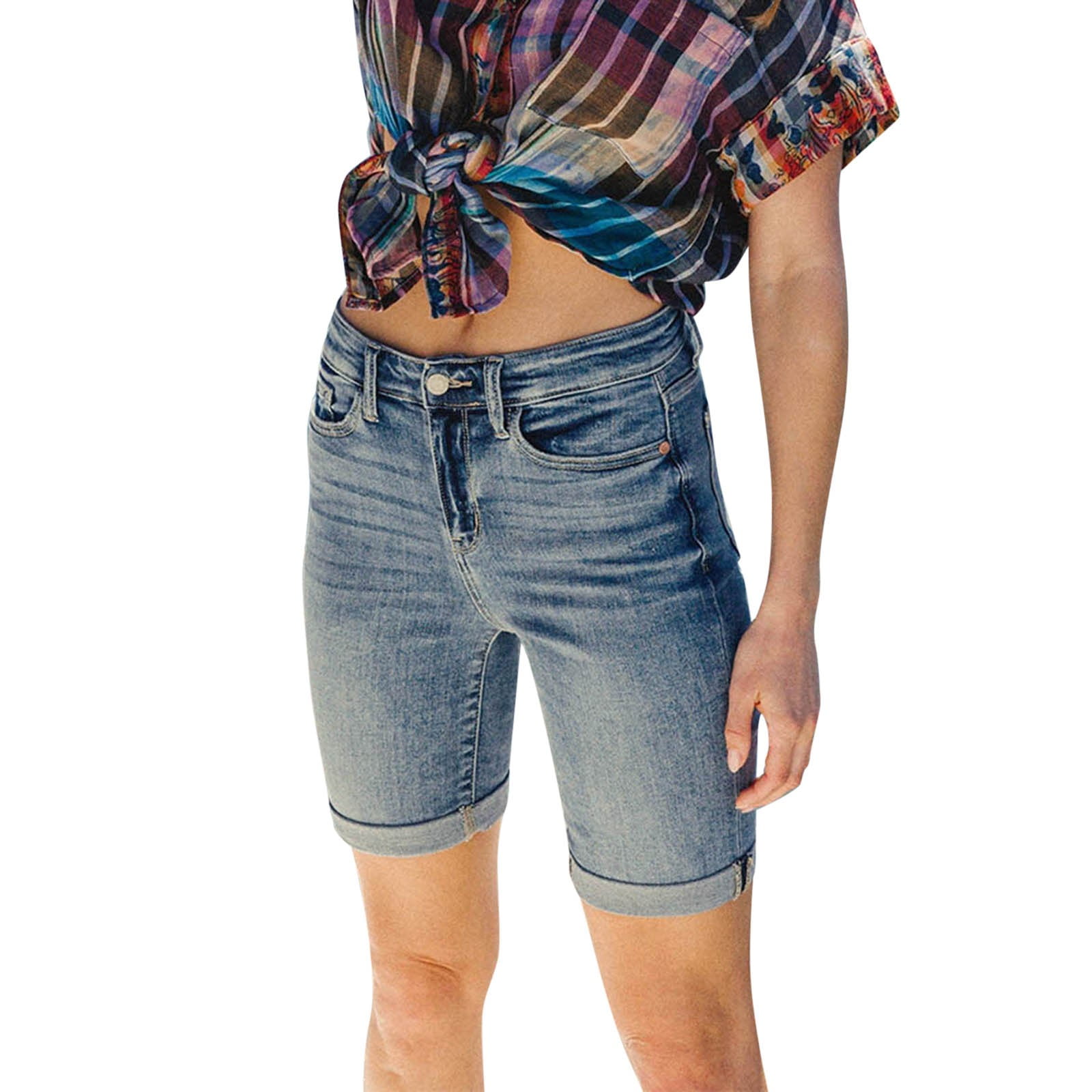 Yoodem Women's Denim Bermuda Shorts Summer Streetwear Solid