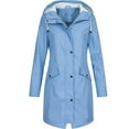 thumbnail image 1 of Yoodem Women's Outerwear Windbreaker Solid Relaxed Fit Hip Length Lapel Long Sleeve Zipper with 2 Pockets Hooded Sky Blue L, 1 of 3