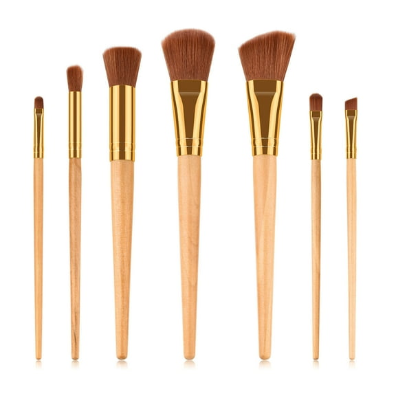 Yoofe 7 Pcs Synthetic Mini Makeup Brush Set: Eyeshadow, Powder, Eyebrow, Eyeliner, Blush, Foundation & Concealer - Rose Gold