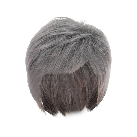 Yoofe Wigs Human Hair,Fashion Ladies Wig Silver Gray Short Straight Hair High Temperature Silk Headgear Wig Wave Wigs for Women Natural Color 1Pc,12 Inches