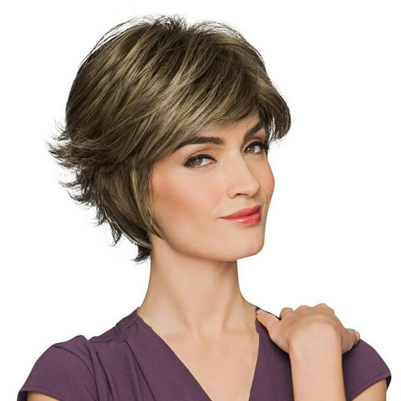 Yoofe Wigs Human Hair,Fashionable European and Wigs Women's Short Hair Long Slanted Temperament Short Curly Hair Dyed Intermediate Colored Synthetic Fiber Hair Headband Wave Wigs for Women,12 Inches