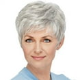 thumbnail image 1 of Yoofe Wigs Human Hair,New European and Wigs Slanted Silver White Micro Curled Short Straight Hair Fiber Wigs In Stock Wave Wigs for Women Natural Color 1Pc,11 Inches, 1 of 6