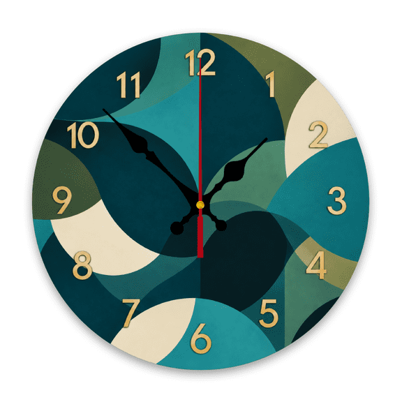 Yoofine 10in Wooden Wall Clock, Abstract Teal Olive Curve Decor