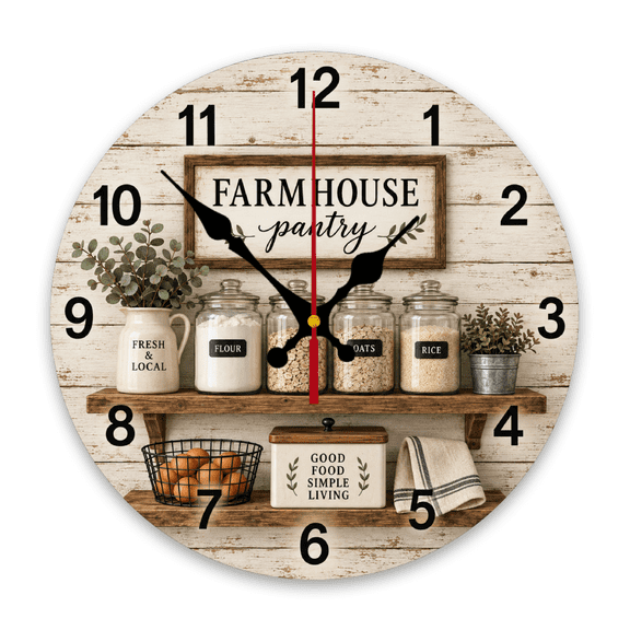 Yoofine 10in Wooden Wall Clock, Farmhouse Pantry Kitchen Decor
