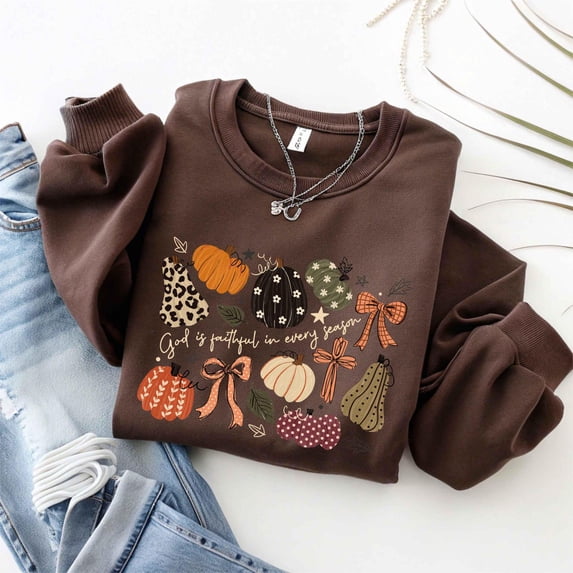 Yoofine Adult God is Faithful in Every Season Pumpkin Christian Sweatshirt