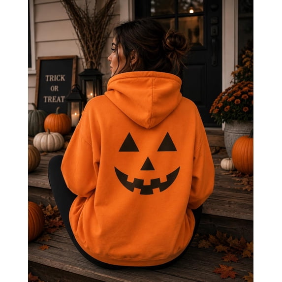 Yoofine Adult Jack-o-Lantern Pumpkin Face Halloween Front Back Hoodie