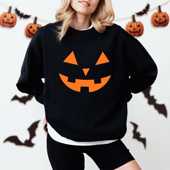 Yoofine Adult Jack-o-Lantern Pumpkin Face Halloween Graphic Sweatshirt