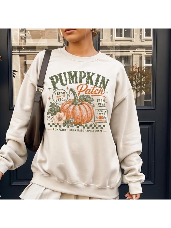 Adult Pumpkin Patch Retro Vintage Fall Farm Graphic Sweatshirt