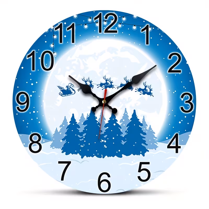 Yoofine Christmas Santa Sleigh Reindeer Wall Clock, Silent MDF 10 Inch