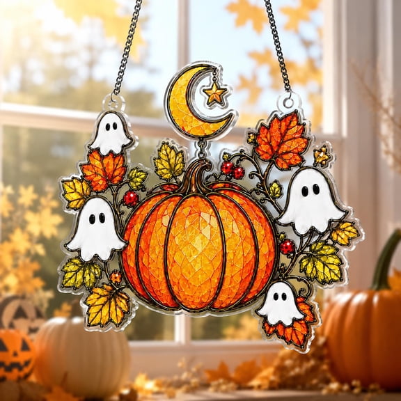 Yoofine Halloween Pumpkin Ghost Suncatcher, Acrylic Window Hanging Decor
