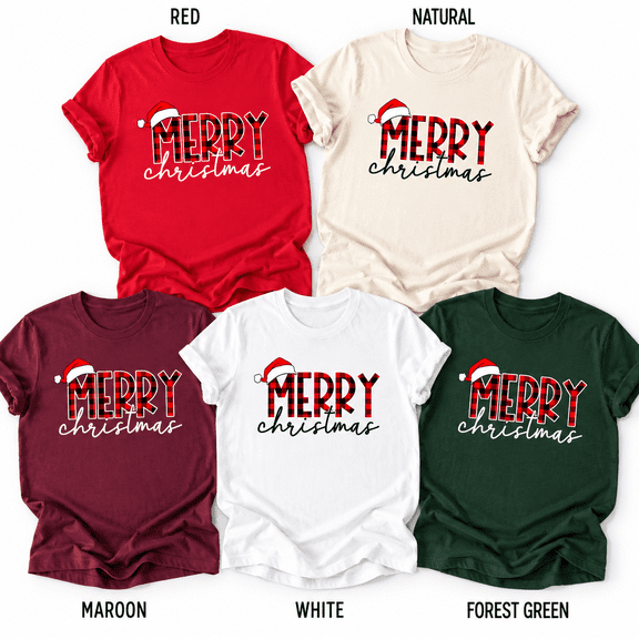 Yoofine Merry Christmas Buffalo Plaid Matching Family Graphic T-Shirt