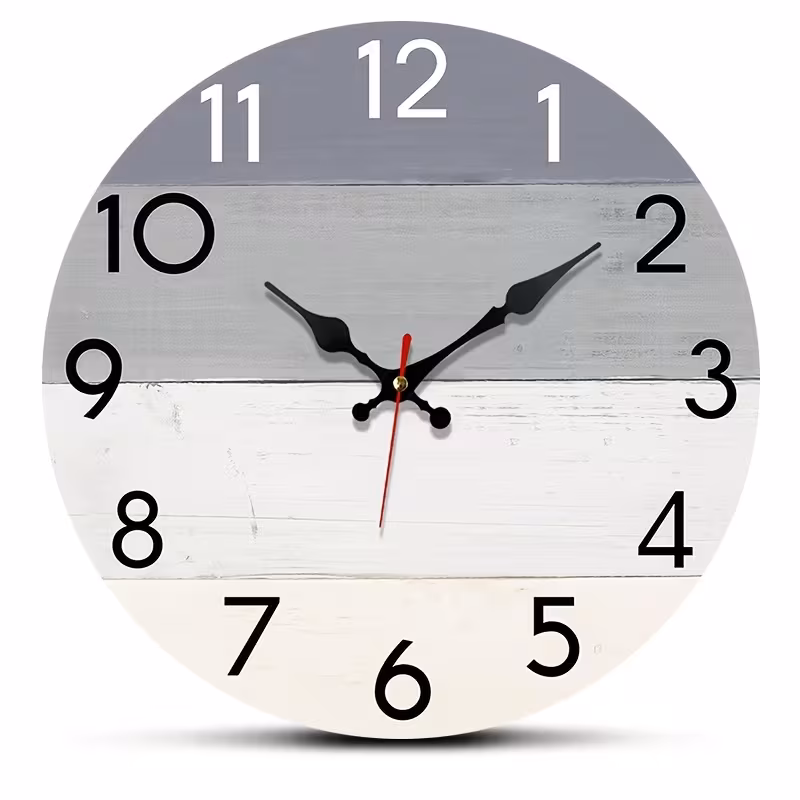 Yoofine Modern Gray White Wood Round Wall Clock, Silent MDF 10 Inch Decor